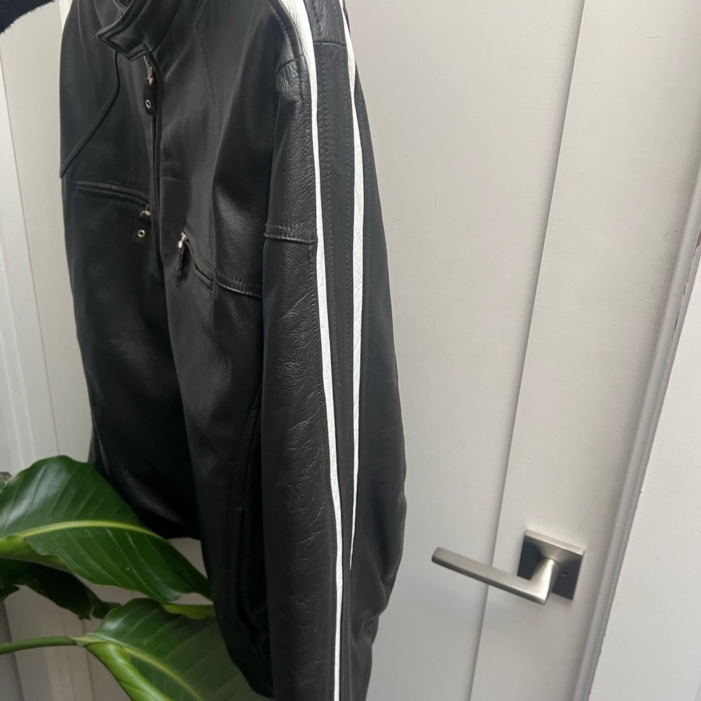 Wilsons Leather Black Bomber Jacket with White Accents